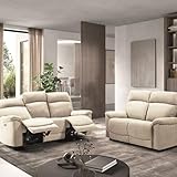 canape 2place pas cher Ensemble Canapés Fixe 2P et Relax Electrique 3P Tissu Ivoire de la gamme Huesca. Ensemble canapés qui offre un accueil ultra confortable grâce à ses dossiers épais avec une partie 