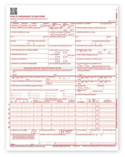 Novos formulários de reclamação CMS 1500 – HCFA (versão 02/12) (250 folhas)