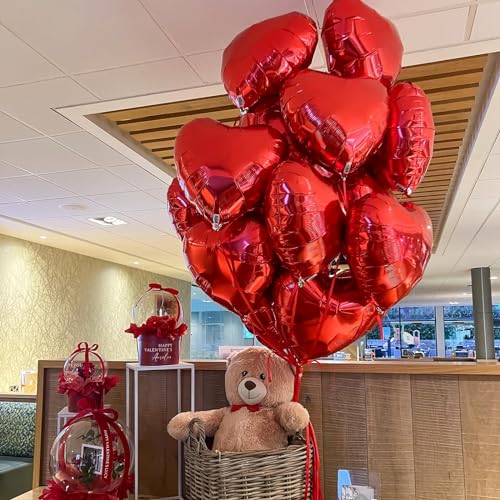 Image of Biapian Foil Heart Balloons Red, 10PCS Red Heart Shape Balloons, Valentines Balloons 18inch Red Foil Balloons for Helium Valentine Decorations for Valentines Day, Wedding, Anniversary Decoration