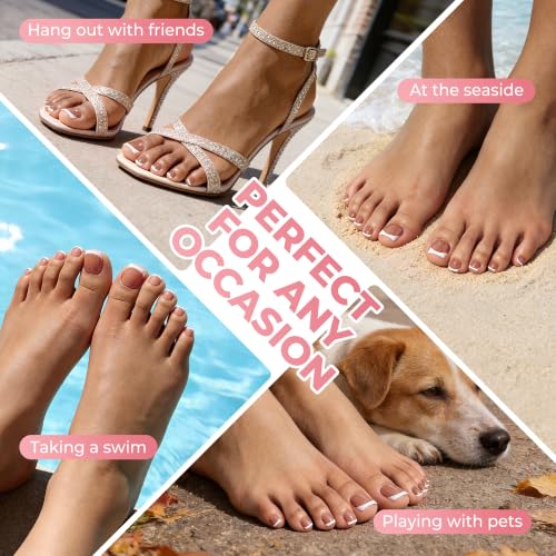 Image of UNA GELLA Press on Toenails, 180Pcs French Tip Press on Fake Toe Nails, Short Square False Toenails Full Cover Acrylic Artificial Toe Nails for Women, Home DIY Salon Pedicure 15 Sizes