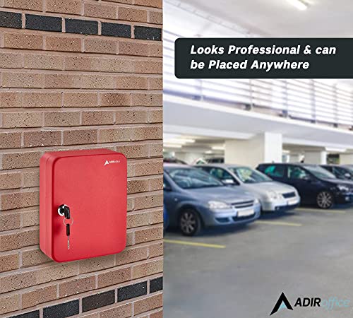 Adiroffice Key Lock Box Cabinet Wall Mount With Keys & 30 Colored Name Tags - Key Safe Organizer For A Mess Free Work Place Such As Car Dealer, Property Manager, Valet Parking & More (30 Keys, Red) #TOP6
