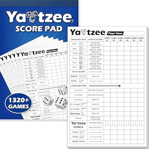 Gethelud 110 Sheets Score Pad for Yahtzee, 220 Tear-Off Pages Score Pad Large Print Score Keeper, Compatible for Yahtzee and Yardzee (6” x 9”) Cover