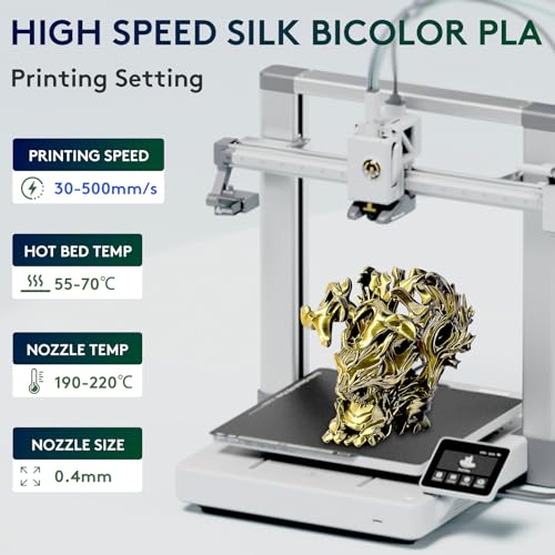Image of ERYONE Silk Dual Color PLA Filament 3D Printer 1.75mm + /- 0.03mm, Bicolor Filament Two Tone PLA 1KG(2.2lbs) Cardboard Spool, Black Gold