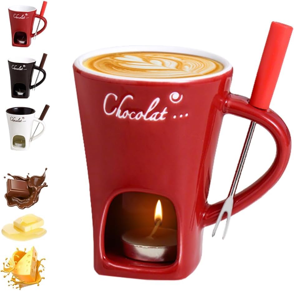 Reviews de Fondues de chocolate que Puedes Comprar On-line. 44 Taza para Fondue de Chocolate con Tenedores,Taza para Derretir Chocolate,Juego de Calentadores de Mantequilla de Cerámica,Taza para Derretir Queso,Fondue Calentada con una Velita...