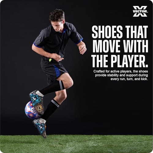 Image of Vector X Fire Soccer Football Shoes Studs with Synthetic Leather Fully Embossed Upper Sports Footwear|Comfortable Lightweight|TPU Sole Double Colour Premoulded Heel Shoe for Adult, Men & Boys