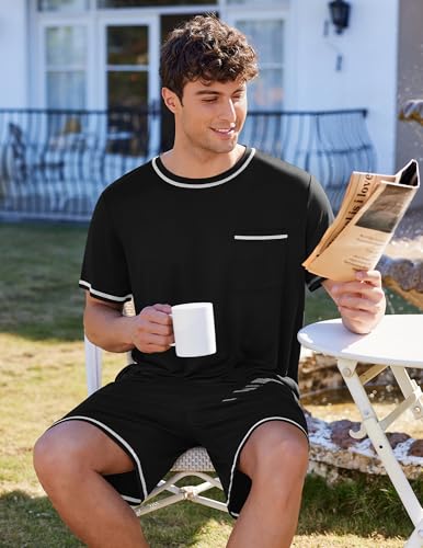 Image of Ekouaer Men's Pajamas Set Casual Short Sleeve Shirts and Shorts Soft 2 Piece Loungewear With Pockets