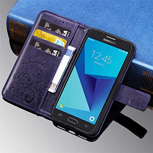 Galaxy J7 2017,J7 Prime,J7 V,J7 Perx,J7 Sky Pro Wallet Case, [Flower Embossed] Premium Pu Leather Wallet Flip Protective Phone Case Cover With Card Slots And Stand For Samsung Galaxy J7 2017 (Purple) #TOP4