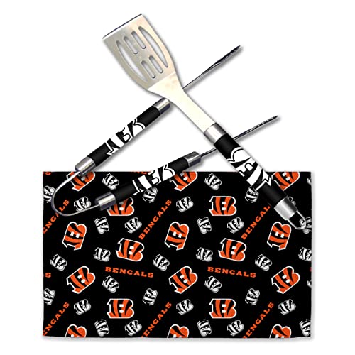 Northwest Offically Licensed Cincinnati Bengals NFL 3 Piece BBQ Grill Set - Spatula, Tongs and Towel, Scatter Print