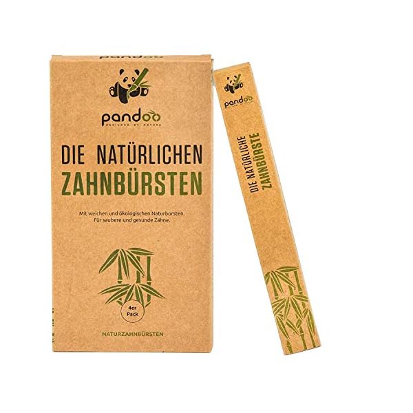 pandoo 4er-Sparset umweltfreundliche Hand-Zahnbürste | Für Erwachsene und Kinder (Mittel bis Weich) | Vegan, Bio, Holzfrei, BPA Frei | Bamboo Toothbrush
