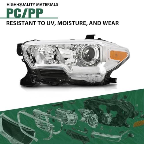 Image of GRAND ORANGE Left Side Headlight Assembly W /O LED Daytime Running Light Front Headlamp Compatible with Toyota Tacoma SR Crew Cab /Extend Cab pickup 2019-2023 White