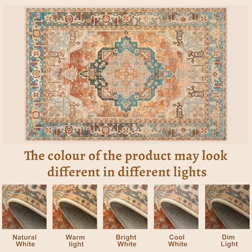 Image of Orange 2x5 Washable Runner Rug for Hallways, Oriental Non Slip Rug Runner
