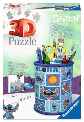 3D Puzzle Pencil Pot - Stitch - Ages 6+ - 57 numbered pieces to assemble without glue - Accessories included - Height 9.5 cm - 11642