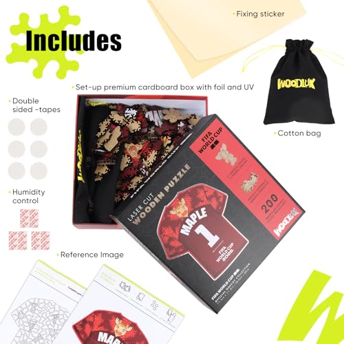 Image of Official FIFA World Cup 2026 Maple T-Shirt Puzzles for Adults, 200 Pieces Football Merchandise Wooden Puzzles, Unique Soccer Gifts for Fans, Collectors Puzzle Sports Souvenirs | Wooden Jigsaw Puzzle