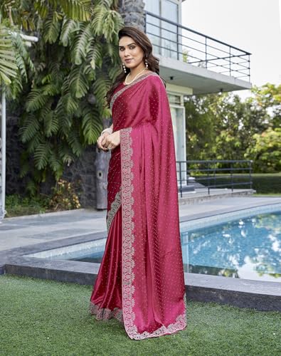 Image of Yashika Women's Satin Moss Saree with Blouse Piece for Traditional Ethnic Wear Sari