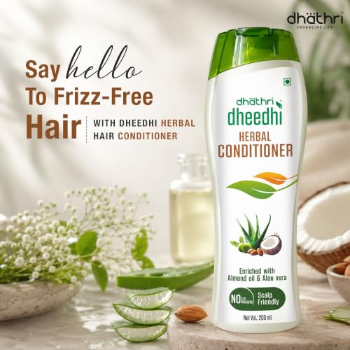 Image of Dhathri Dheedhi Herbal Conditioner with Coconut Oil, Amla & Tulsi | Ayurvedic Herbal Leave-In-Conditioner for Smooth, Frizz-Free Strong Hair | Sulfate & Paraben Free | All Hair Types, 200ml