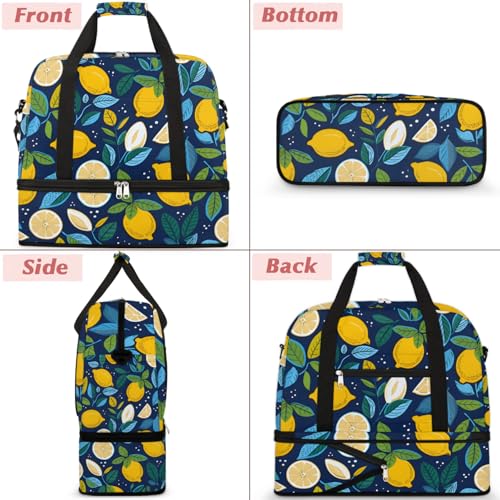 Summer Fruits Lemon Travel Duffel Bag for Women Men Weekender Overnight Bag with Shoe Compartment Foldable Sports Gym Luggage Bag3