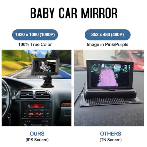 Image of Shkalacar Baby Car Camera 4.3 inch HD Night Vision Baby Car Mirror- 1080P Night Vision Rear Facing Baby Monitor, 150 Wide View Angle for Infants Kids Pets with Camera USB Plug