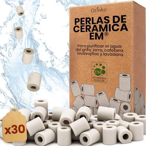 orinko - 30 microesferas de cerámica EM® - Mejora la calidad del agua - Reduce la cal - Apto para lavadora y para 2 decantadores, botellas, calabazas, cafetera, hervidores