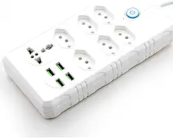 Régua de Energia/Extensão Elétrica com 6 Tomadas + 4 USB + 1 Tomada Universal | Cabo 1,9m | Bivolt 110–220V | Potência 2500W | Cor Branca