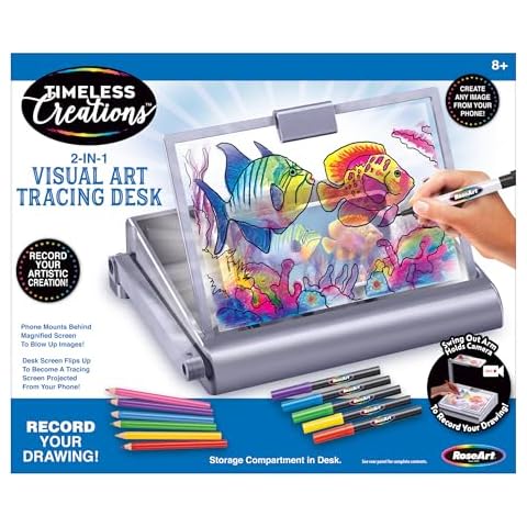 Cra-Z-Art Timeless Creations 2-in-1 Visual Art Designer, Tracing Desk, Light Box Drawing Set with Phone Holder to Record and Post Drawing Videos, Great for Ages 8 and up Cover