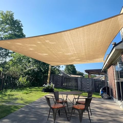 SUNLAX Sun Shade Sail 10' x 16' Sand Rectangle Canopy Sail Shade Cover UV Block Permeable Sunshade Outdoor for Patio Backyard Deck Pergola (We Make Custom Size) Cover
