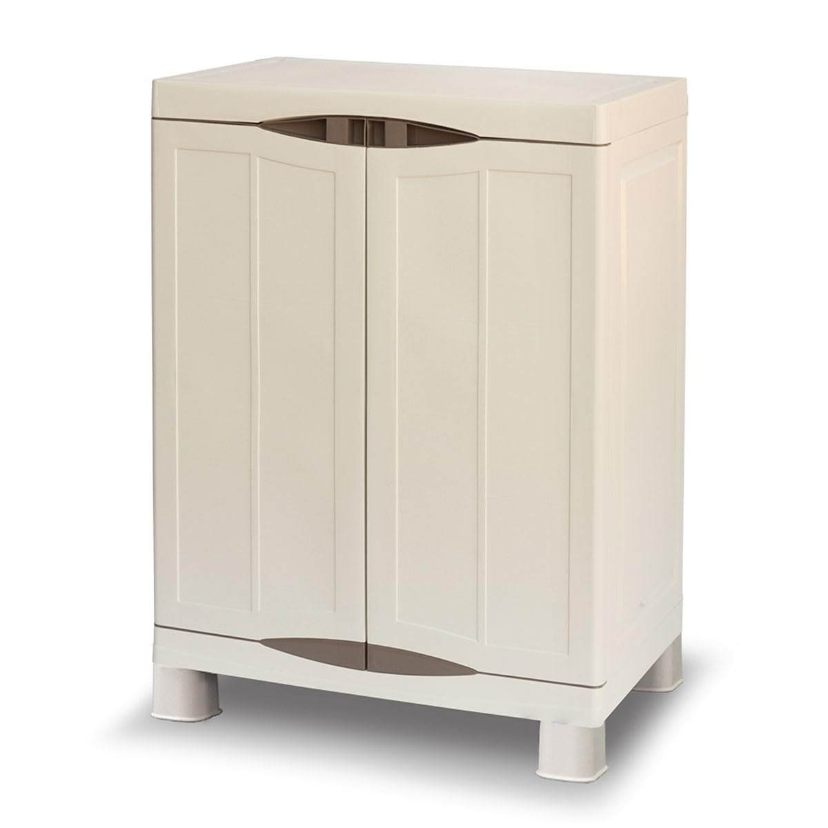 Intec – Armario bajo exterior interior beige 2 puertas 2 estantes 70 x 47 x 97 cm – pequeño mueble de almacenamiento carga 50 kg Max Garage Lavandería Terraza jardín