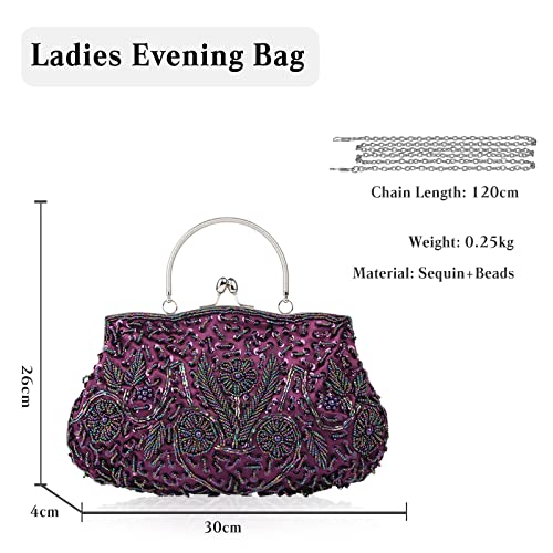 Image of CORIOS Evening Clutch Bag for Women Vintage Beaded Sequin Handbag Bridal Wedding Purse