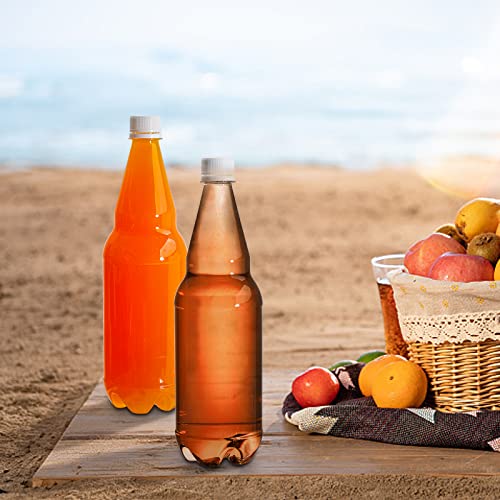 Image of Hiceeden 10 Pcs 33 oz Plastic Soda Bottles with Caps, 1L Disposable Long Neck Wine Bottles with Lid, Reusable Empty Plastic Bottle for Beverage, Liquor, Beer, Milk, Juices, Smoothies