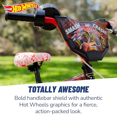 Image of Dynacraft Hot Wheels BMX Bike for Boys, 12-18 Inch Kids Bike, Ages 3-9, Rev Grip Handlebar Feature, Red & Black