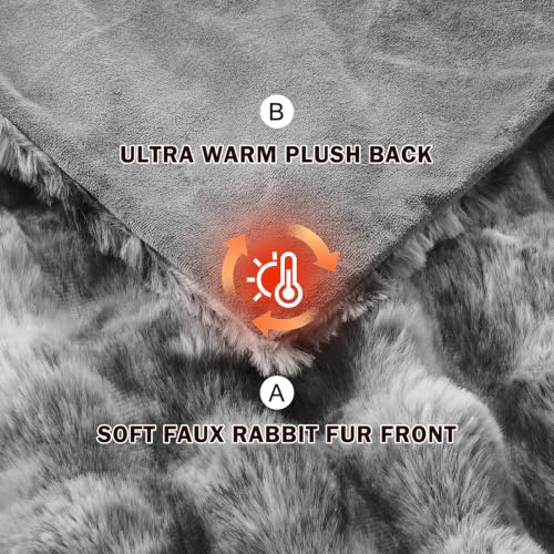 Image of EMME Faux Rabbit Fur Bubble Queen Blanket, Tie Dye Grey 90 inch x 90 inch