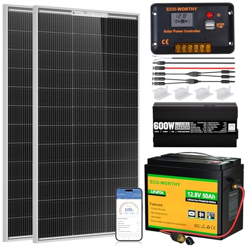 ECO-WORTHY 200 Watt 12V Complete Solar Panel Starter Kit for RV Off Grid with Battery and Inverter...