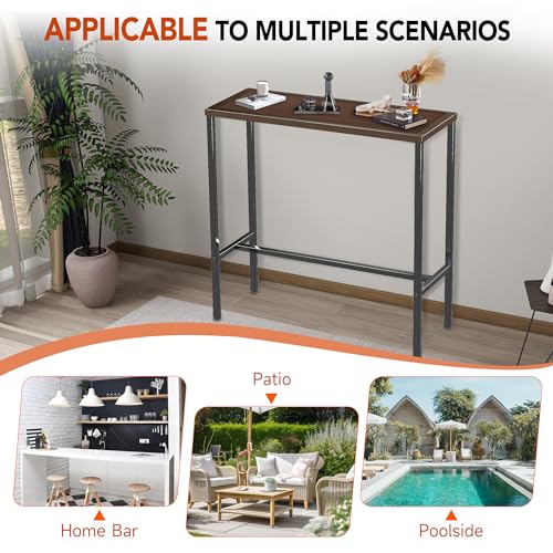 Rengue RG-OBT01 37.6'' Pub Height Bar Table, Rectangle Narrow Counter Outdoor Counter Heith Bar Table With 110Lb Wood-Like Metal Tabletop For Hot Tub, Garden, Balcony, Poolside, Indoor, Backyard, Patio thumb #6