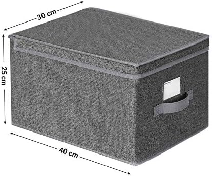 SONGMICS Set of 3 Foldable Storage Boxes with Lids Fabric Storage Cube with Label Holders Storage Organizer Bins Grey 40 x 30 x 25cm RYFB03G