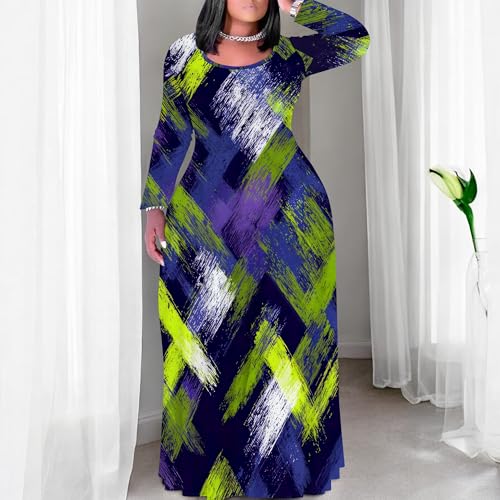Image of PinkPatty Plus Size Maxi Dresses for Women Long Sleeve Crew Neck Sundress Casual Fall Dress with Pockets