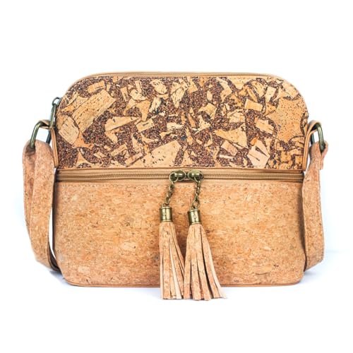 DeCarbonize Sac à main Fusion pour femme en liège et grains de café - Produit naturel recyclé - Cuir végétalien - Sac en liège durable - Marron - M,...