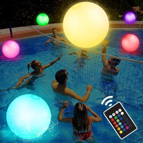 CHENBOOW Luces Flotantes,2 Piezas Pelota Gigante Hinchable LED,Pelotas de Playa Hinchable,Luz de Piscina LED,para Fiestas en la Piscina y Playa,Juegos de Agua