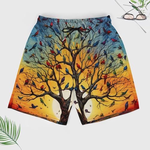 Tree Birds Life Men's Swim Trunks with Compression Liner Summer Bathing Suit Beach Shorts with Pockets3