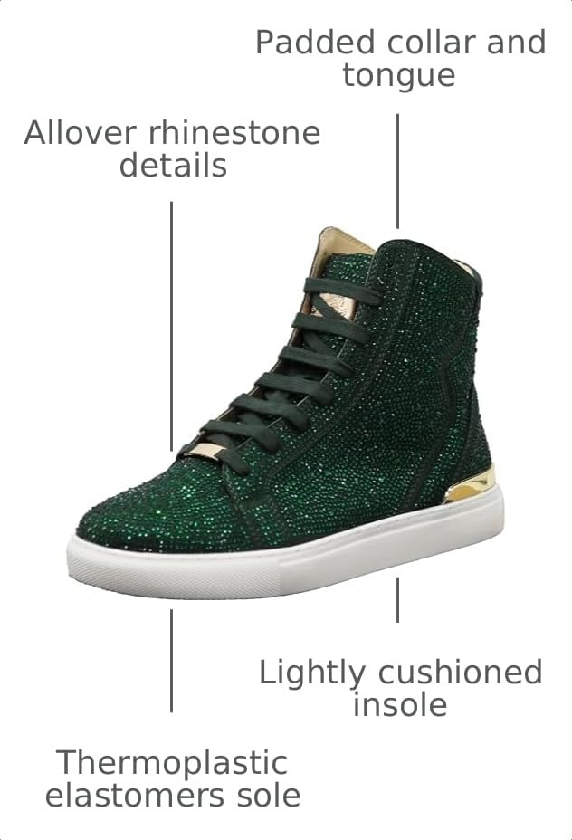 Image of Enzo Romeo Men's Fashion High Top Crystal Shimmer Rhinestone Blink Flat Sneakers Shoes