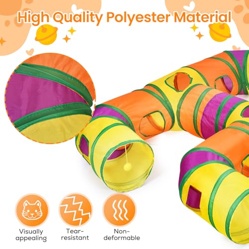 Image of Petizer H-4-Way Collapsible Cat Tunnels for Kittens Indoor Entertainment, Washable Cute Cat Tube Toys with Interactive Playing Balls,Tear-Resistant Pet Tube, Cats, Kitten, Kitty, Puppy, Rabbit