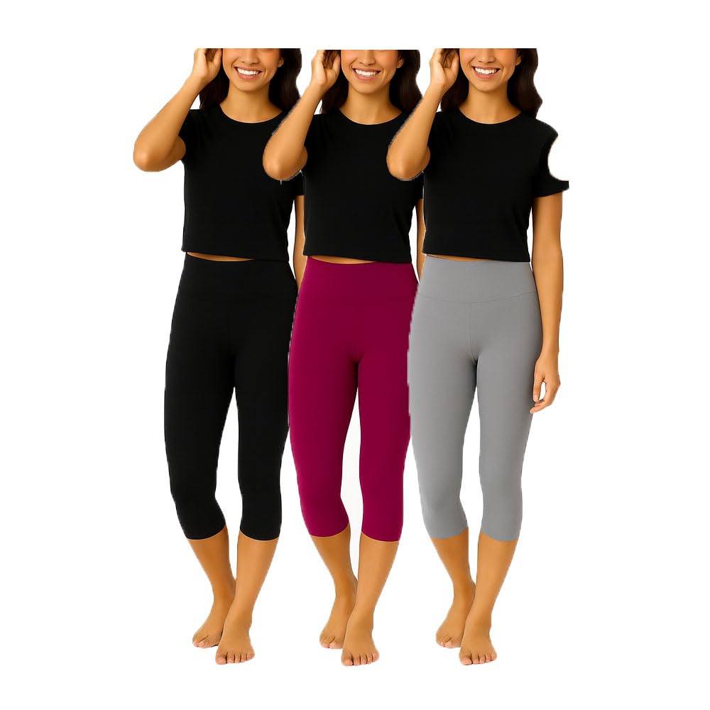 brand flex Womens Stylish Cotton Blend Stretchable Plain 3/4th Capri For Women Black, Grey, Pink Combo Pack Of 3-picture-28