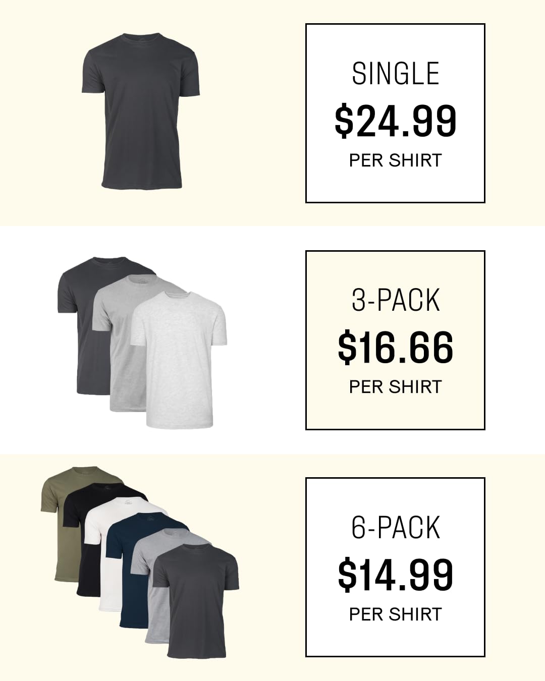 Tees 3Shirt Pack Premium Fitted Mens TShirts Crew Neck