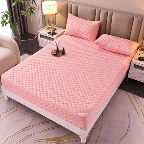 Morbuy Funda de Colchón Impermeable Anti Chinches, Funda Protector Colchon con Cremallera Microfibra Suave y Transpirable Ajuste Lavable a Máquina para Camas de Altura 25cm (150x200+25cm,LA02 Rosa)