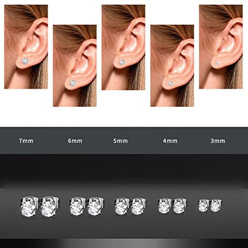 Ftstc 5 Pairs Stud Earrings Set 316 Stainless Steel Earrings,Hypoallergenic Cubic Zirconia Surgical Steel Earrings For Woman Man Girls(3-7Mm) #TOP2