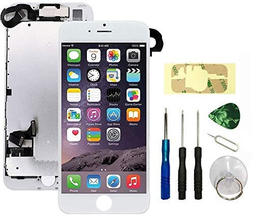 Screen Replacement Compatible with iPhone 7 White Full Assembly LCD 3D Touch Display Digitizer with Ear Speaker Sensors Front Camera and Repair Tools