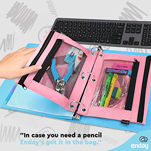 Image of Enday Pink Pencil Pouch For 3 Ring Binder, Zippered Binder Pencil Pouches, 3 Ring Pencil Pouch for Binder, Pencil Case for Binder, Large Pencil Bags for School, Home, and Office