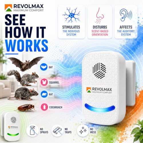 Image of RX-78, Ultrasonic Pest Control Repeller - Electronic & Ultrasound, Indoor Plug-in Repellent - Get rid of - Rodents, Mice, Squirrels, Bats, Insects, Bed Bugs, Ants, Fleas, Spiders, Roaches (5Pack)