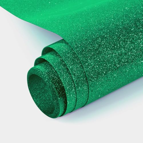 NANAPLUMS Glitzer Plotterfolie Textil - Heat Transfer Vinyl Transferfolie Plotter Flexfolie für Textilien Transferfolie zum Aufbügeln für DIY T-Shirt, Stoffe(Grün)