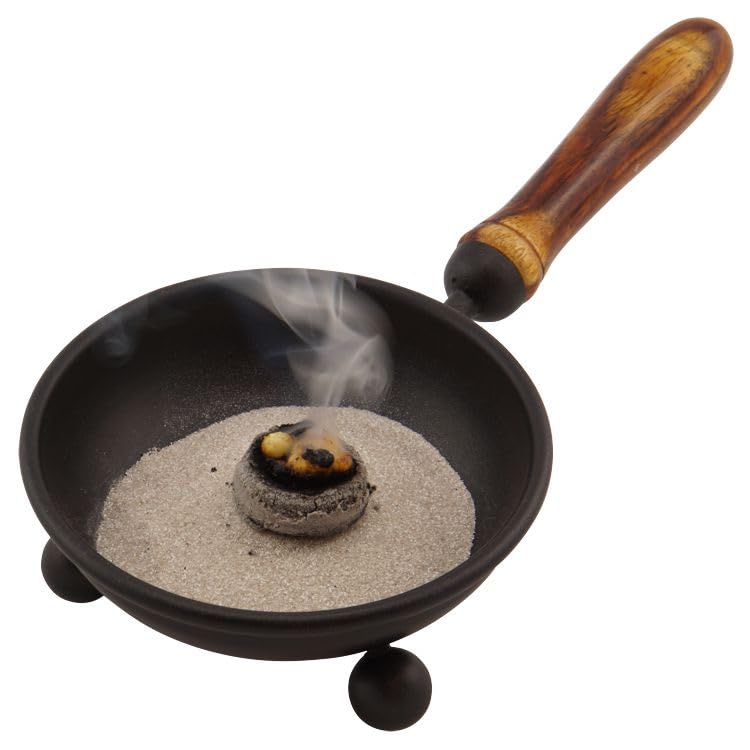Räucherpfanne schwarz mit Holzgriff – Räuchergefäß für Hausreinigung & Energetik – inkl. Räucheranleitung – 26 cm