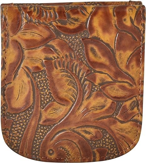 Tooled Print Leather, Cognac – A Simple, Compact, Front Pocket, Folding Wallet, that holds Cards, Coins, Bills, ID – for Men & Women
