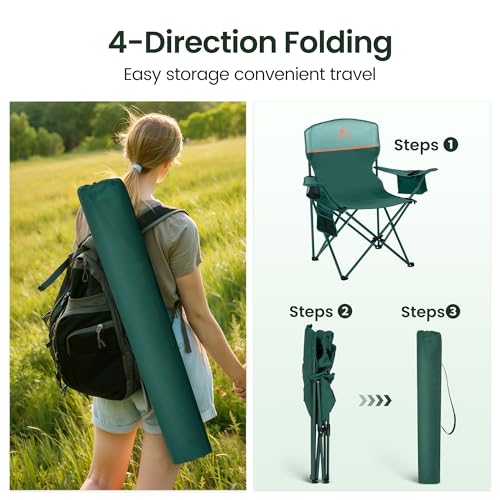 2 Pack Foldable Camping Chairs for Outdoor Use - Lawn Chair Supports 250lbs in Green - Image 8
